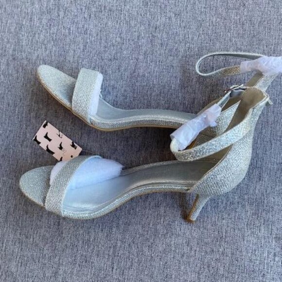 Silver Glitter Stilettos Ankle Strap Open Toe Pump Heeled Sandals, Size 8 - Picture 5 of 8